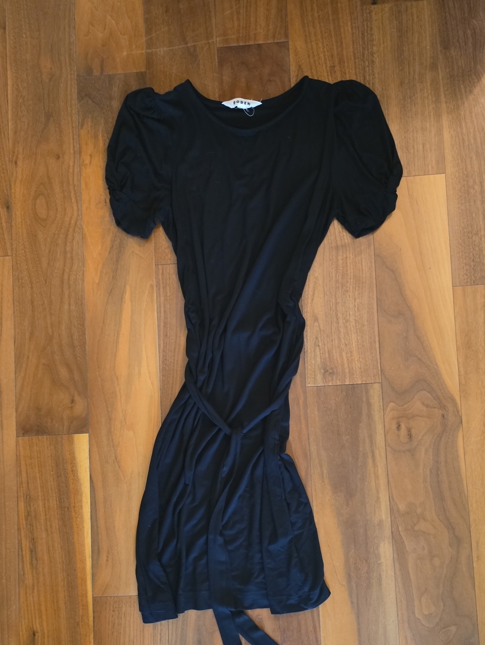 Boden Black Tie-Waist Puff Sleeve Mini Dress
